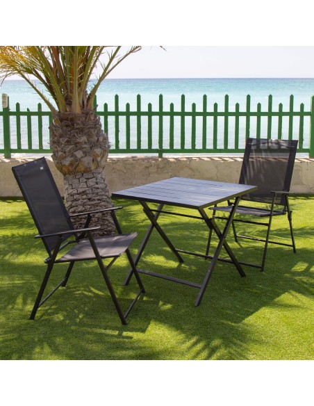 Pacote de 4 cadeiras de jardim dobráveis finas 47x64x95 cm pretas, com braços