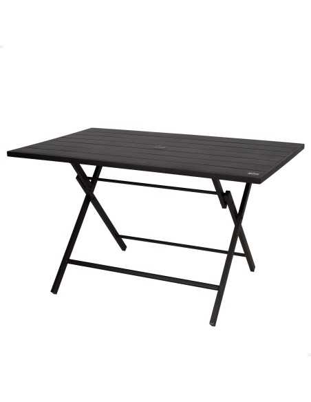 Mesa de jardim dobrável com furo para guarda-chuva 120x75x70 cm preta
