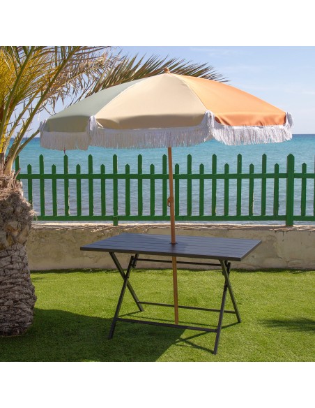 Mesa de jardim dobrável com furo para guarda-chuva 120x75x70 cm preta