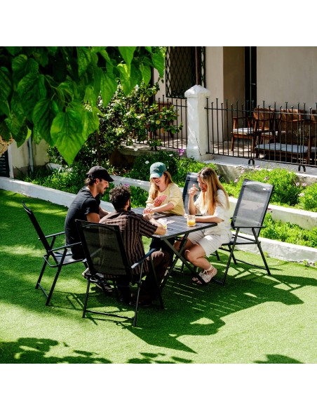 Mesa de jardim dobrável com furo para guarda-chuva 120x75x70 cm preta