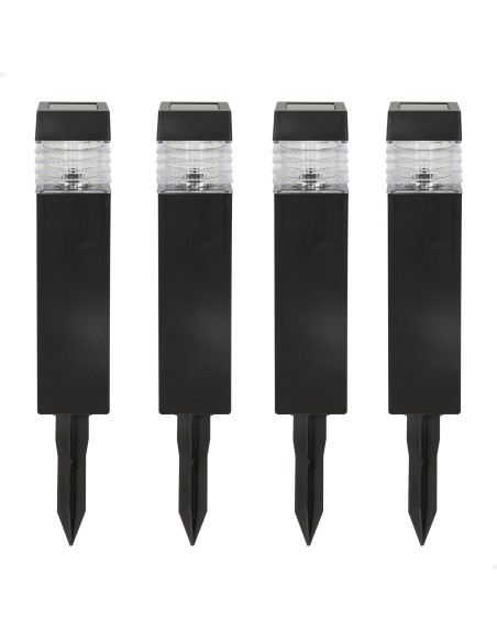 Conjunto de 4 projetores solares para exterior com luz LED branca e estaca de jardim