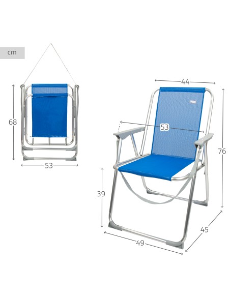Cadeira de praia alta fixa 45x45x75 cm azul