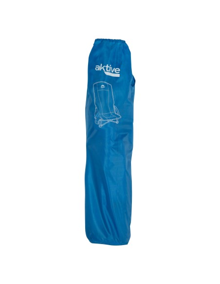 Silla plegable baja y transpirable azul con posavasos