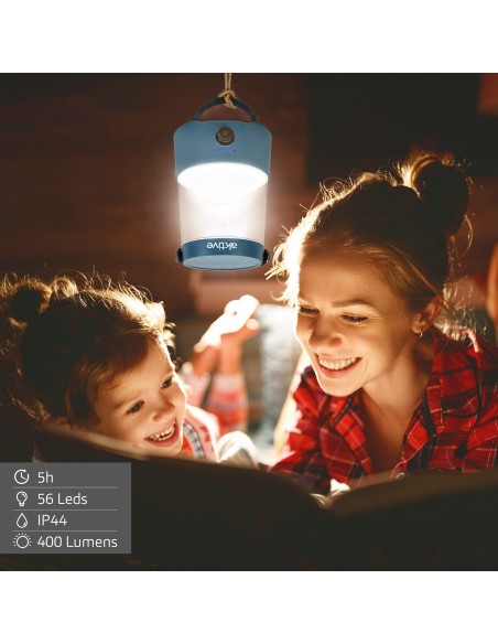 Lâmpada de acampamento LED USB 2 em 1 com luz regulável de 400 lúmens
