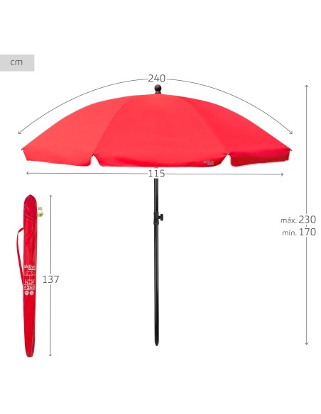 Guarda-sol de jardim basculante 240 cm UV30 vermelho