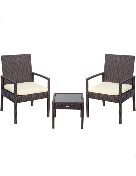 Conjunto de mesa pequena e 2 cadeiras de jardim em rotim