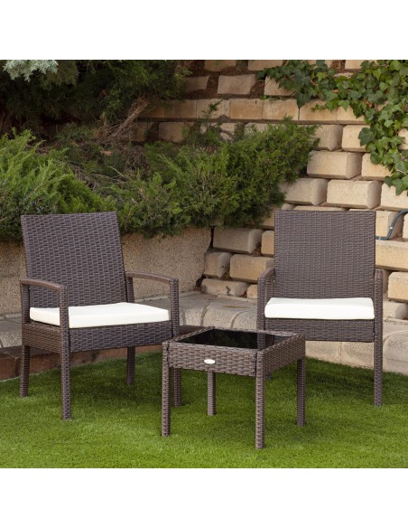 Conjunto de mesa pequena e 2 cadeiras de jardim em rotim