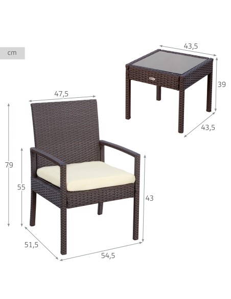 Conjunto de mesa pequena e 2 cadeiras de jardim em rotim