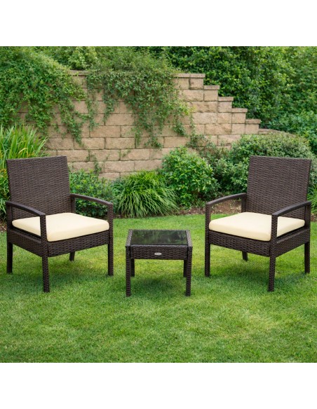 Conjunto de mesa pequena e 2 cadeiras de jardim em rotim