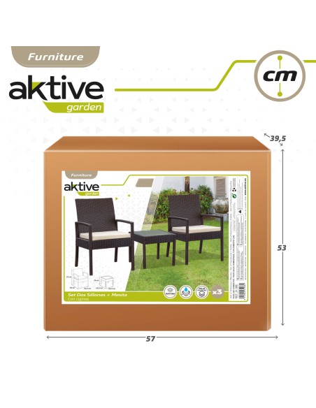 Conjunto de mesa pequena e 2 cadeiras de jardim em rotim