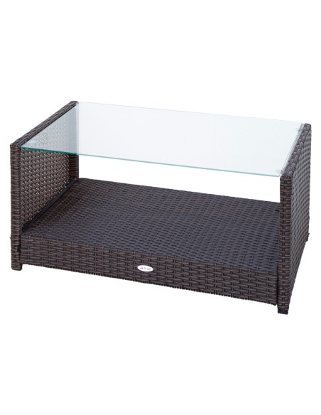 Conjunto de mesa baixa com prateleira, 2 cadeiras e 1 sofá de jardim de vime