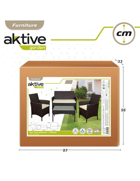 Conjunto de mesa baixa com prateleira, 2 cadeiras e 1 sofá de jardim de vime