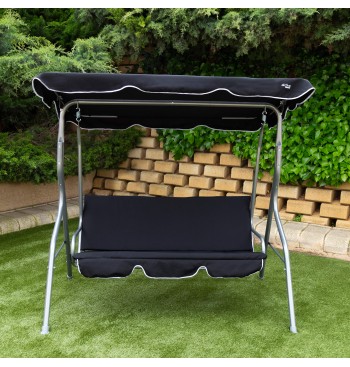 Cadeira de balanço de jardim preta com toldo inclinável... 2