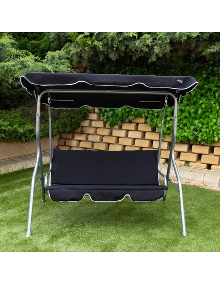 Cadeira de balanço de jardim preta com toldo inclinável lugares