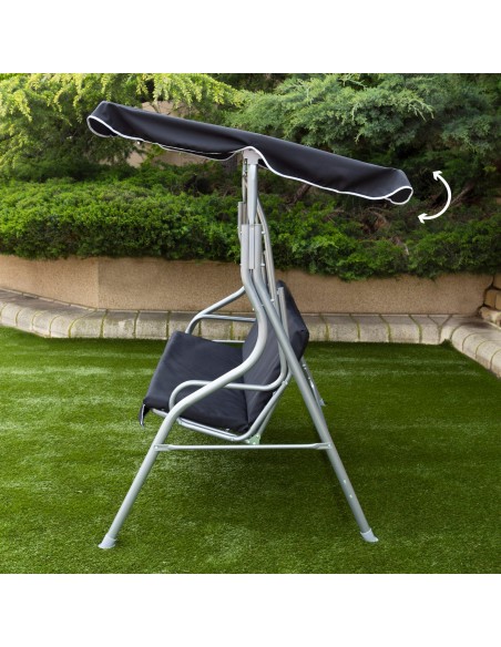 Cadeira de balanço de jardim preta com toldo inclinável lugares