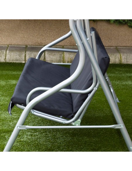 Cadeira de balanço de jardim preta com toldo inclinável lugares