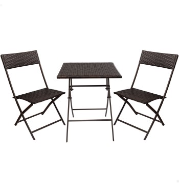 Conjunto de mesa e 2 cadeiras de jardim em rotim