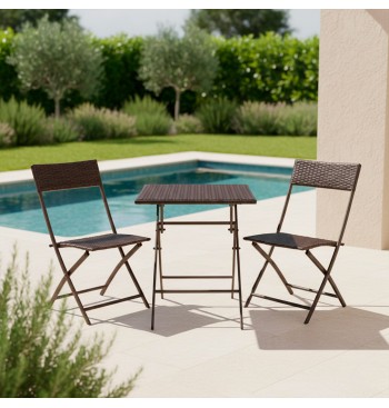 Conjunto de mesa e 2 cadeiras de jardim em rotim 2