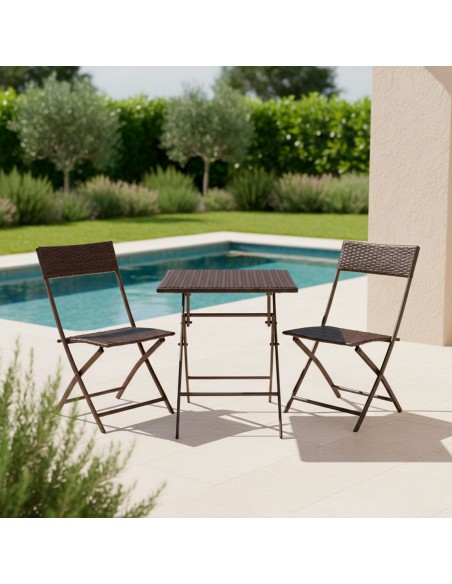Conjunto de mesa e 2 cadeiras de jardim em rotim