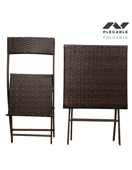 Conjunto de mesa e 2 cadeiras de jardim em rotim