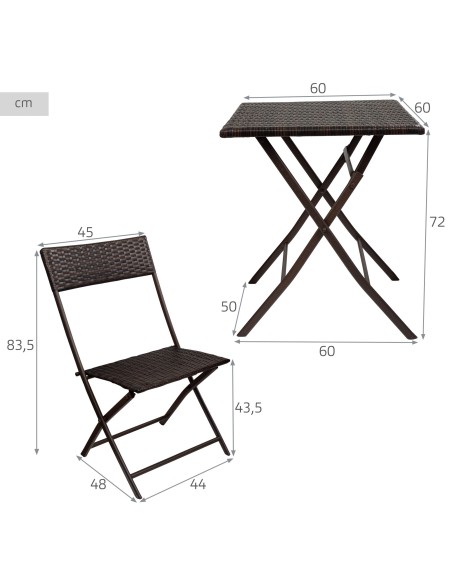Conjunto de mesa e 2 cadeiras de jardim em rotim