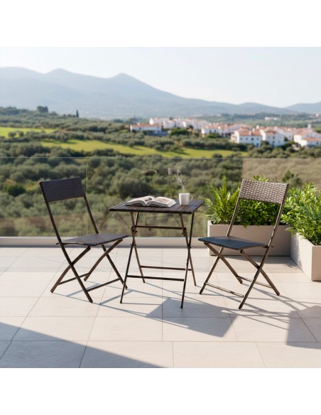 Conjunto de mesa e 2 cadeiras de jardim em rotim