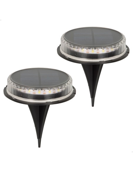 Conjunto de 2 balizas solares LED brancas com estaca de jardim