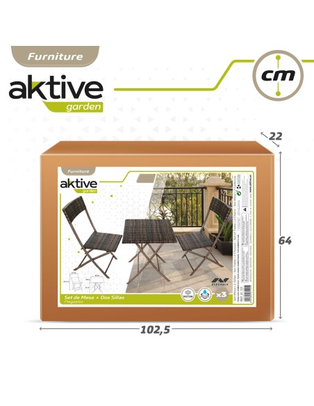 Conjunto de mesa e 2 cadeiras de jardim em rotim