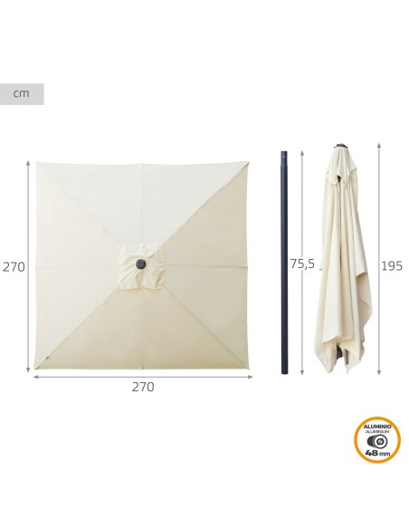 Guarda-sol quadrado de jardim 270x270 cm com proteção UV50