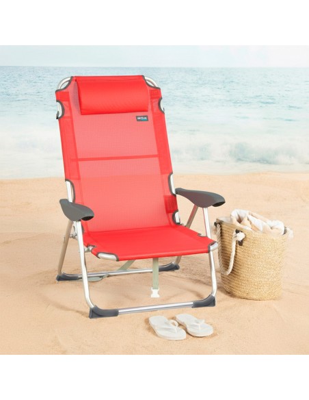 Conjunto de 2 cadeiras de praia multiposições 48x60x90 cm vermelhas com almofada