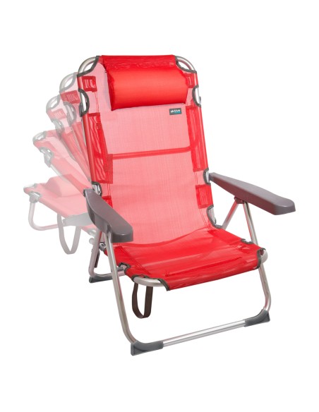 Conjunto de 2 cadeiras de praia multiposições 48x60x90 cm vermelhas com almofada