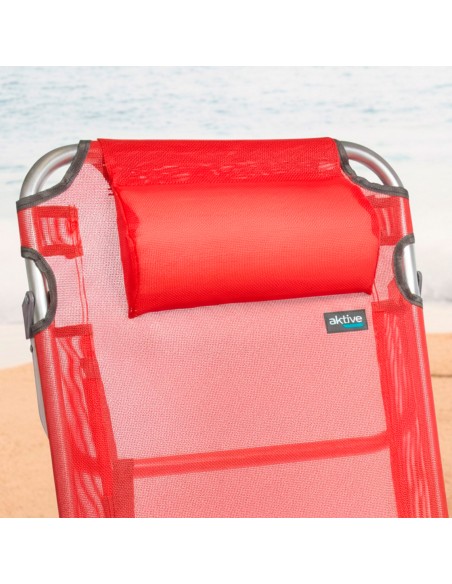Conjunto de 2 cadeiras de praia multiposições 48x60x90 cm vermelhas com almofada