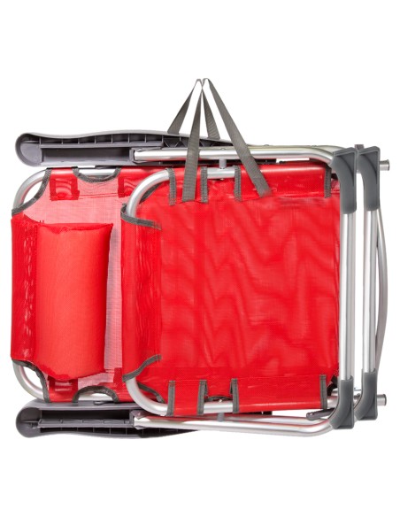 Conjunto de 2 cadeiras de praia multiposições 48x60x90 cm vermelhas com almofada