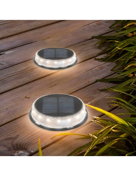 Conjunto de 2 balizas solares LED brancas com estaca de jardim