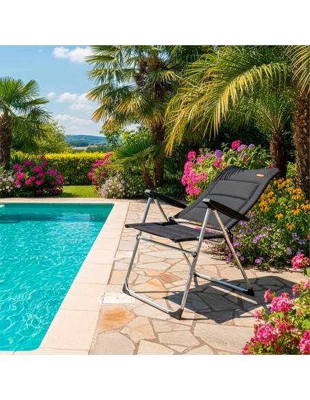 Cadeira dobrável de jardim estofada de luxo com encosto alto multiposição