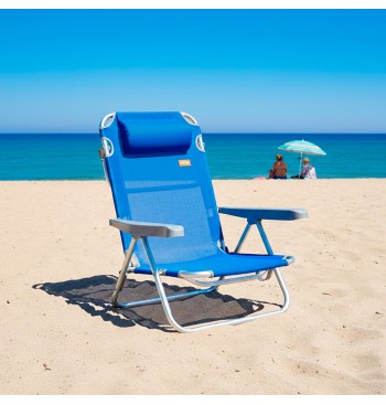 Cadeira de praia baixa multiposições 48x46x84 cm azul 2
