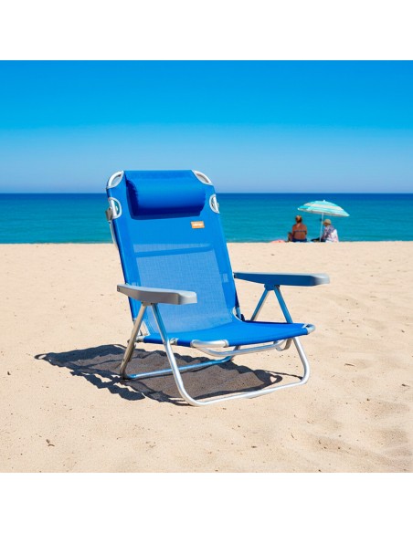 Cadeira de praia baixa multiposições 48x46x84 cm azul