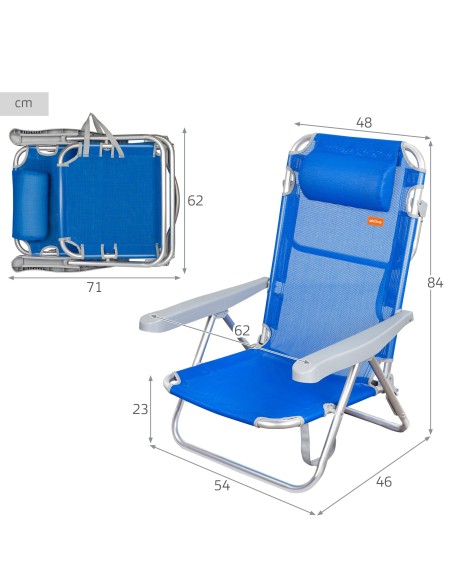 Cadeira de praia baixa multiposições 48x46x84 cm azul