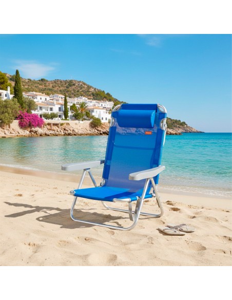 Cadeira de praia baixa multiposições 48x46x84 cm azul