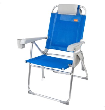 Cadeira de praia alta multiposições 48x65x100 cm azul com...