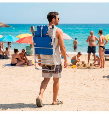 Cadeira de praia alta multiposições 48x65x100 cm azul com... 2