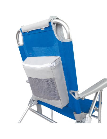 Cadeira de praia alta multiposições 48x65x100 cm azul com almofada, bolso e porta-copos