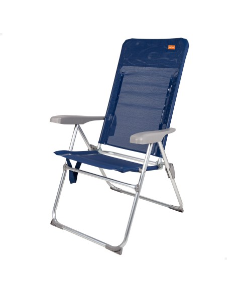 Cadeira de praia alta dobrável fina, multiposições, 47x66x107 cm, azul marinho