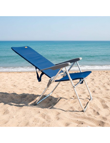 Cadeira de praia alta dobrável fina, multiposições, 47x66x107 cm, azul marinho