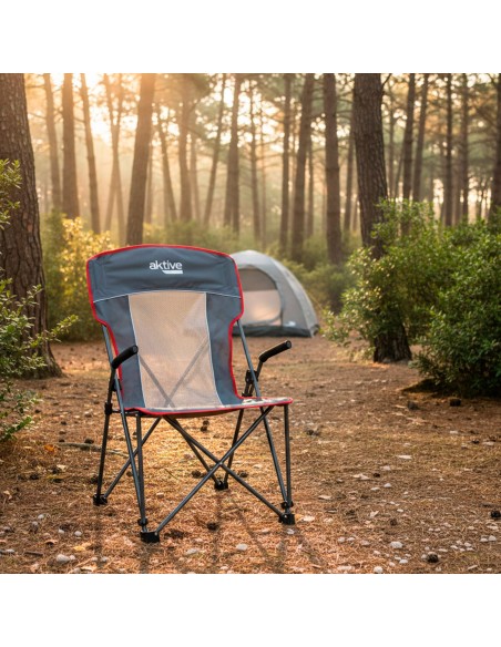 Cadeira de camping dobrável cinzenta com apoios de braços amovíveis