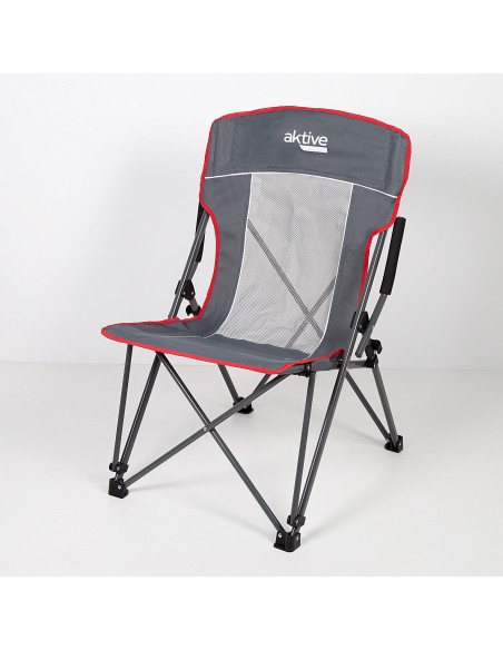 Cadeira de camping dobrável cinzenta com apoios de braços amovíveis