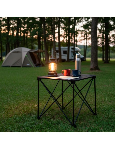 Mesa dobrável de camping preta desmontável e antiqueda