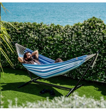 Hamaca camping de tela con estructura metal 260x108x102 cm 2