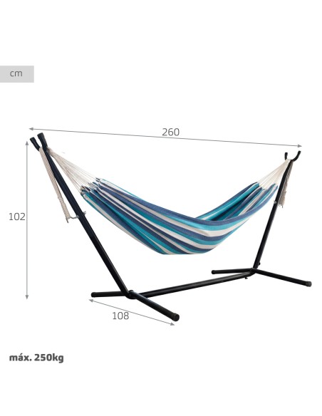 Hamaca camping de tela con estructura metal 260x108x102 cm