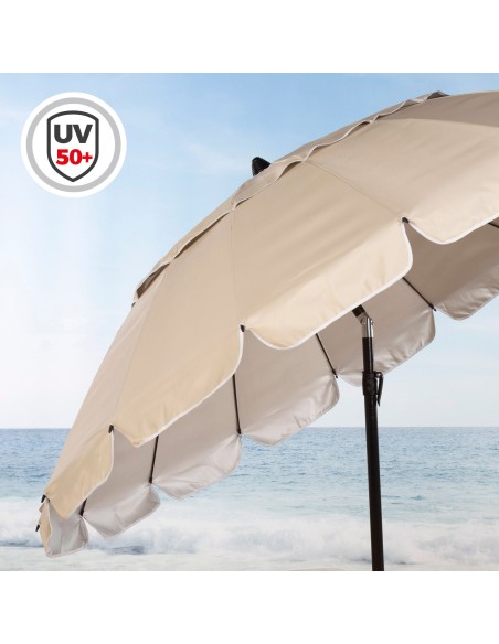 Guarda-chuva de praia à prova de vento 16 varas 240 cm bege